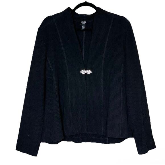 Eileen Fisher Textured Blazer Rhinestone Women's Black Size Petite Large PL - Picture 1 of 4